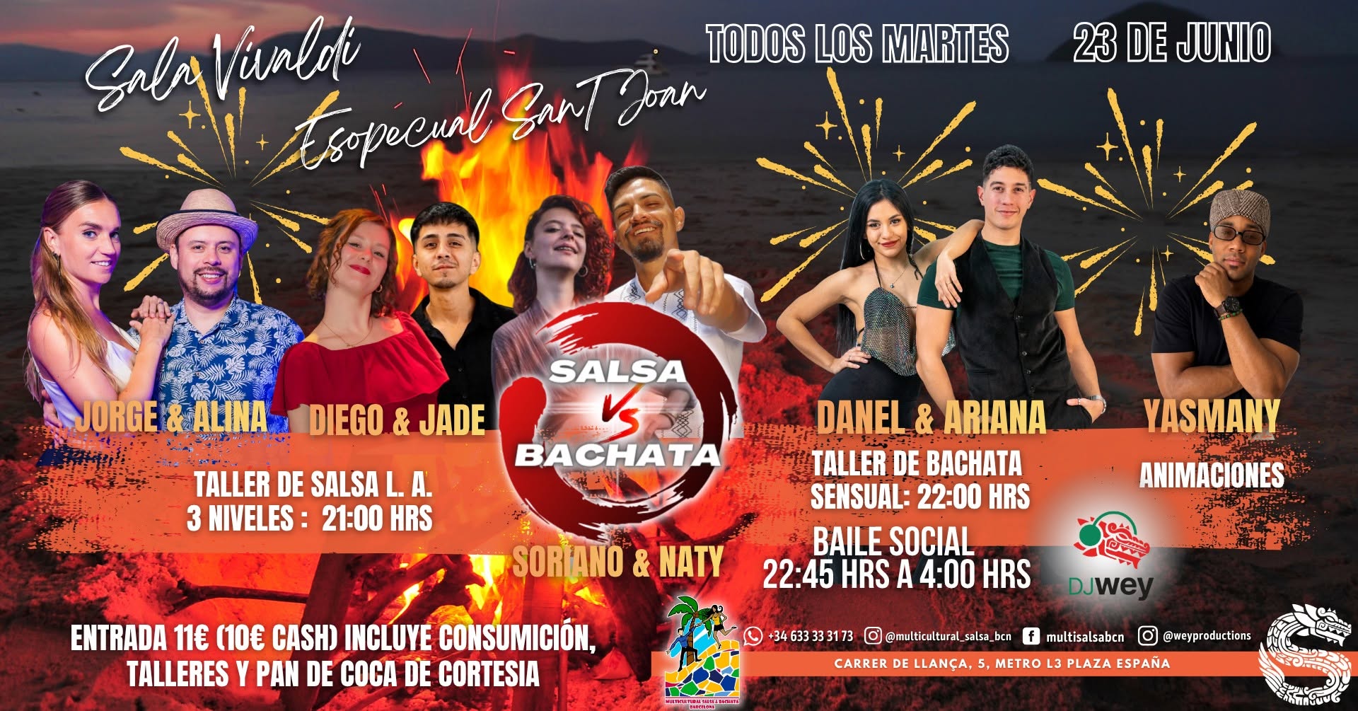 SALSA VS BACHATA: TALLERES DE SALSA L.A. Y BACHATA SENSUAL+SOCIAL @SALA VIVALDI, ESPECIAL SANT JOAN