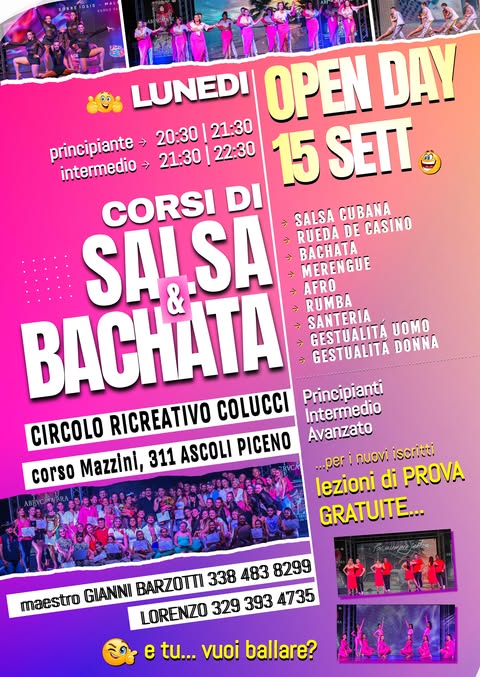 Lunedรฌ 15 settembre -Inizio Corsi di Ballo - Salsa & Bachata circolo Colucci Ascoli Piceno -