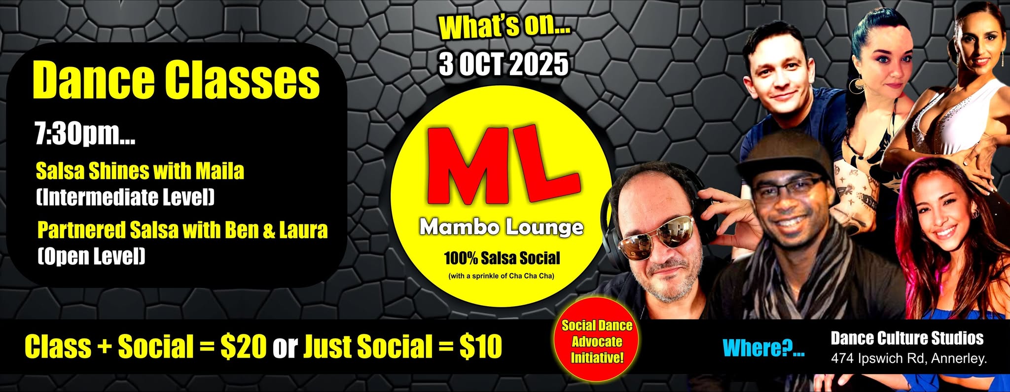 100% Salsa Social with DANCE CLASSES! - 3rd OCT 2025 - Mambo Lounge