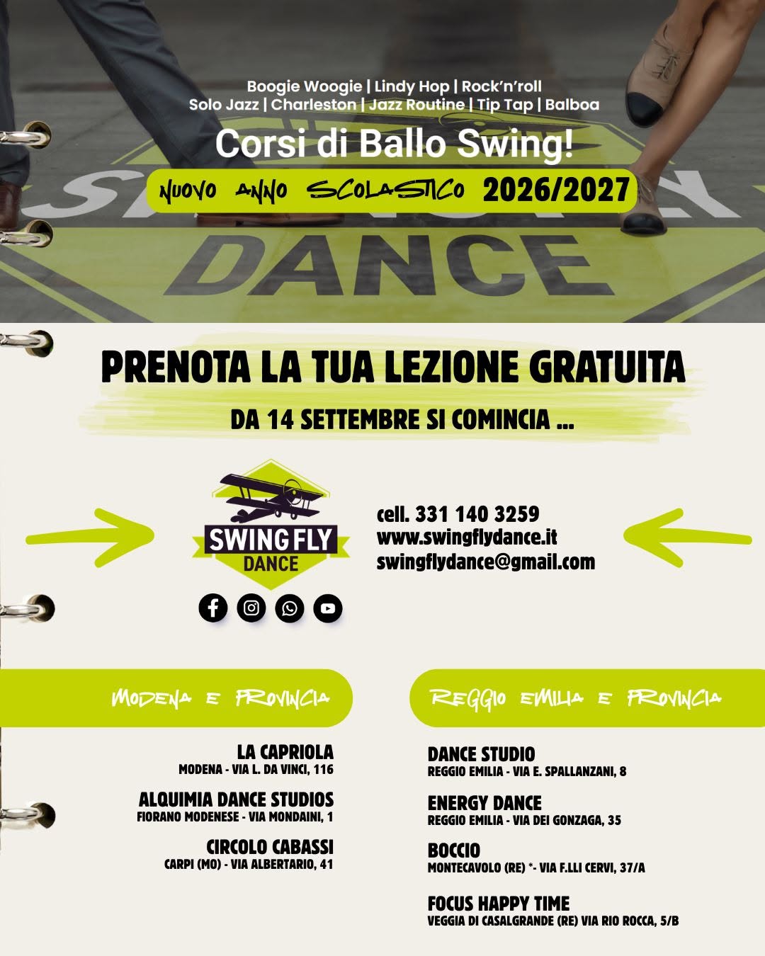 Nuovi Corsi di Swing🛫Stagione 2026 27🥳Open Week dal 14 al 18 Settembre📌