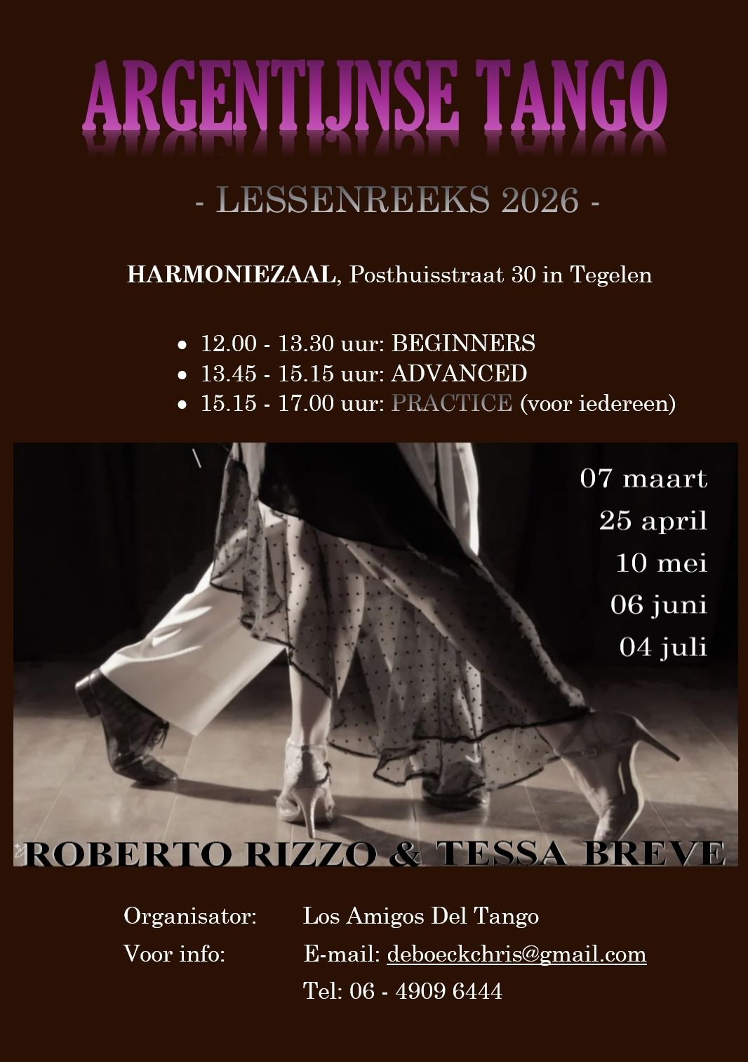 Tango Argentino Workshops with Roberto & Tessa @LosAmigosDelTango @Tegelen
