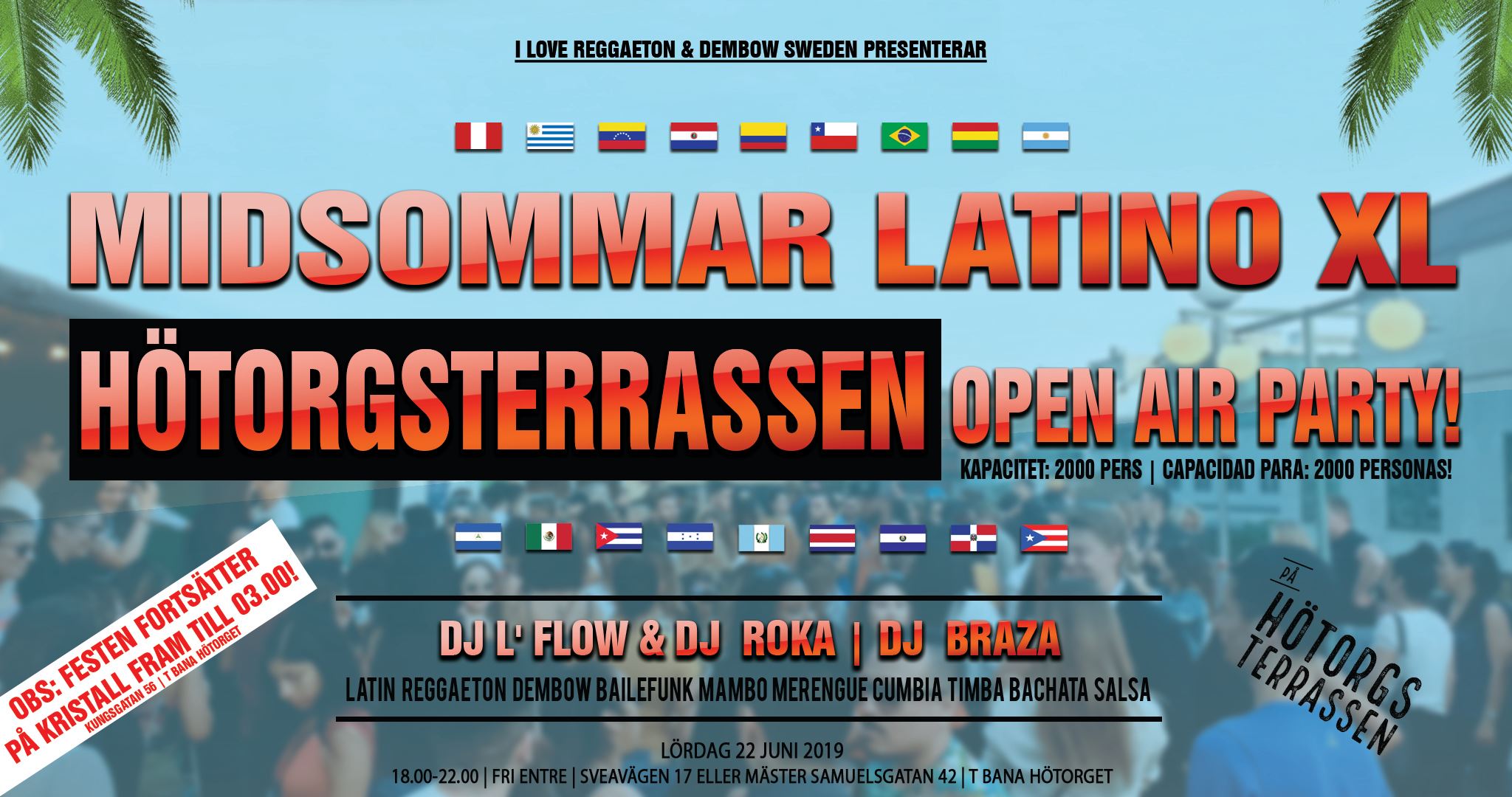 Midsommar Latino XL 18.00-03.00 på Hötorgsterrassen & Kristall!