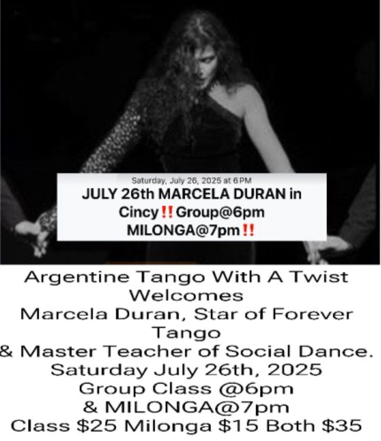 JULY 26th MARCELA DURAN in Cincy‼️Group@6pm MILONGA@7pm‼️