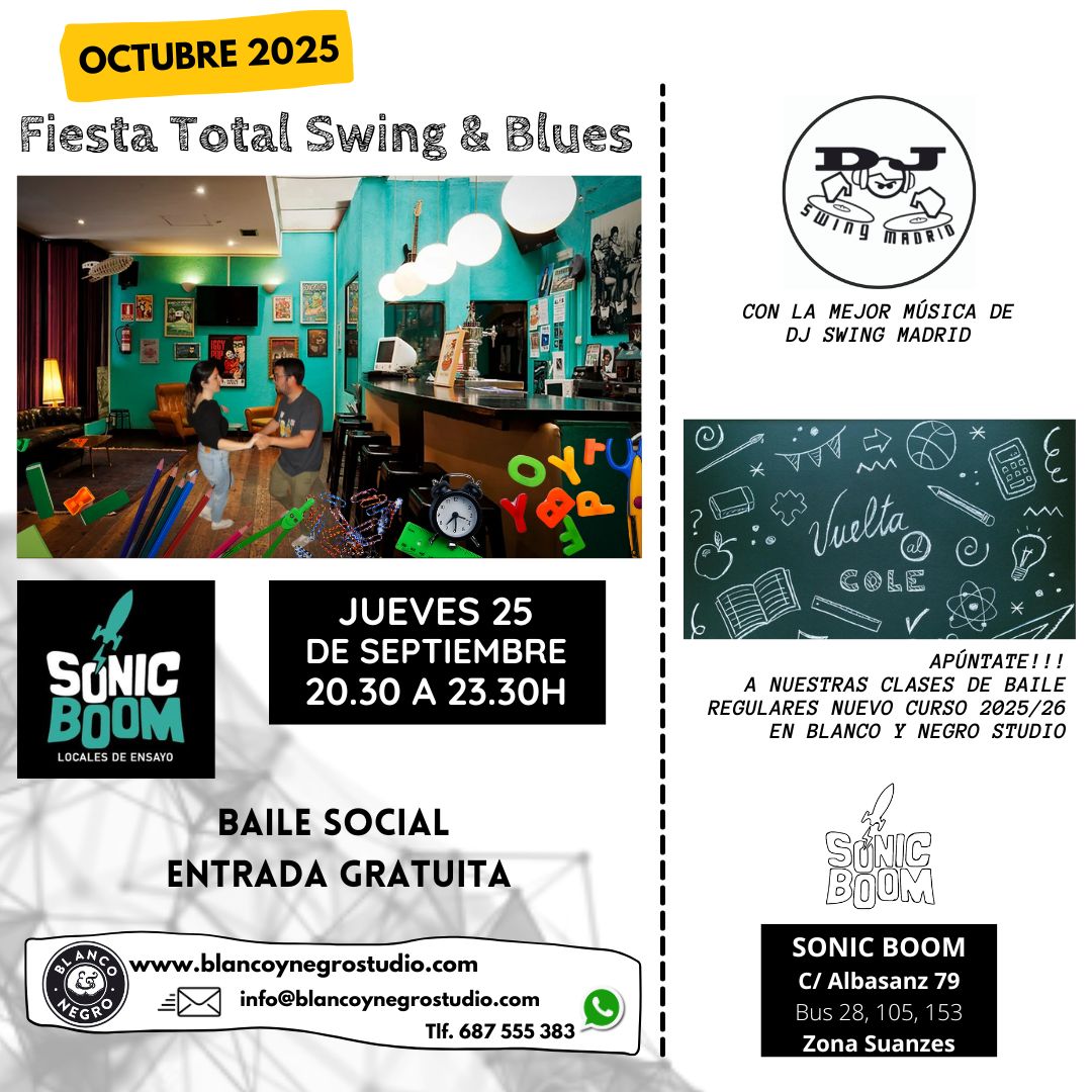 Vuelta al Cole Septiembre 2025. Sonic Swing. Fiesta Swing, Rock & Roll y Blues. Entrada Gratuita.