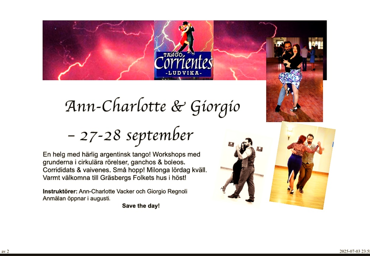 Ann-Charlotte Vacker & Giorgio Ragnoli hos Tango Corrientes 27-28 september