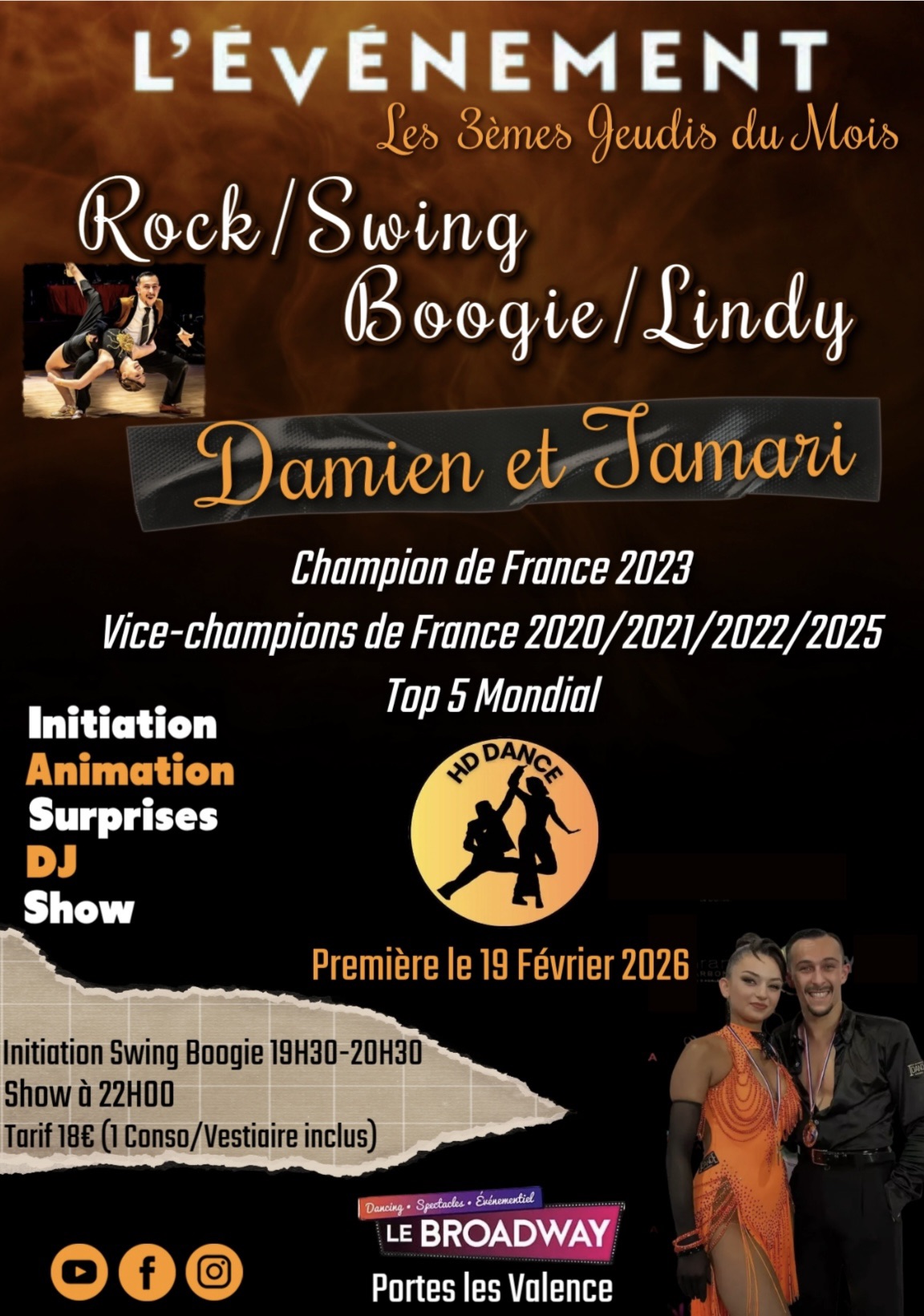 Soirée Rock Swing Boogie Lindy Jeudi 19 Février au Broawday Portes-Les-Valence