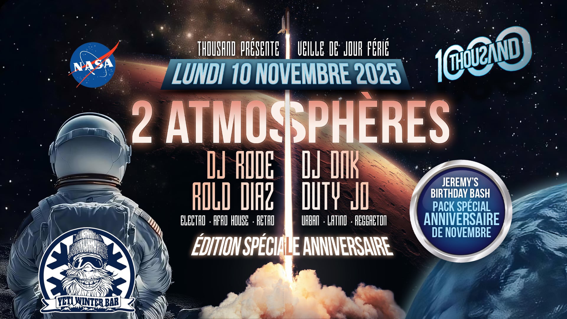 THOUSAND - 2 ATMOSPHERES • LUNDI 10 NOVEMBRE 2025 ( veille de jour férié ) • YETI WINTER BAR