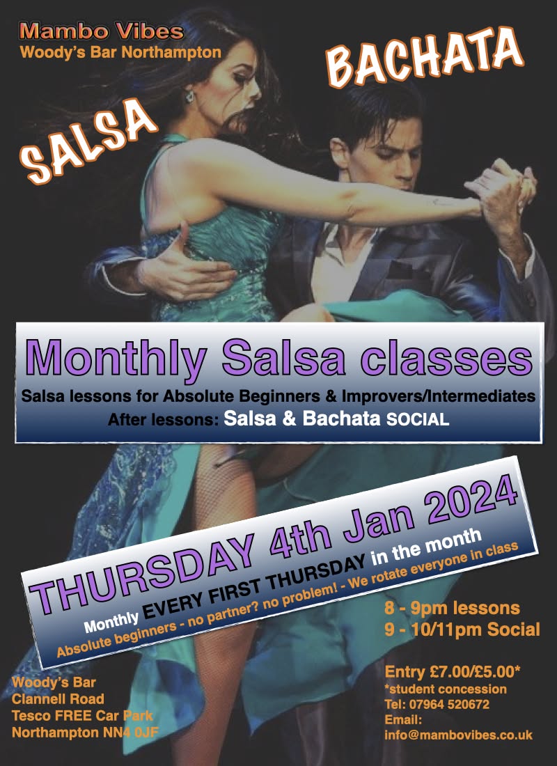 Monthly Thursday (4th Jan) Salsa Dance lessons @ Woody's Bar Northampton