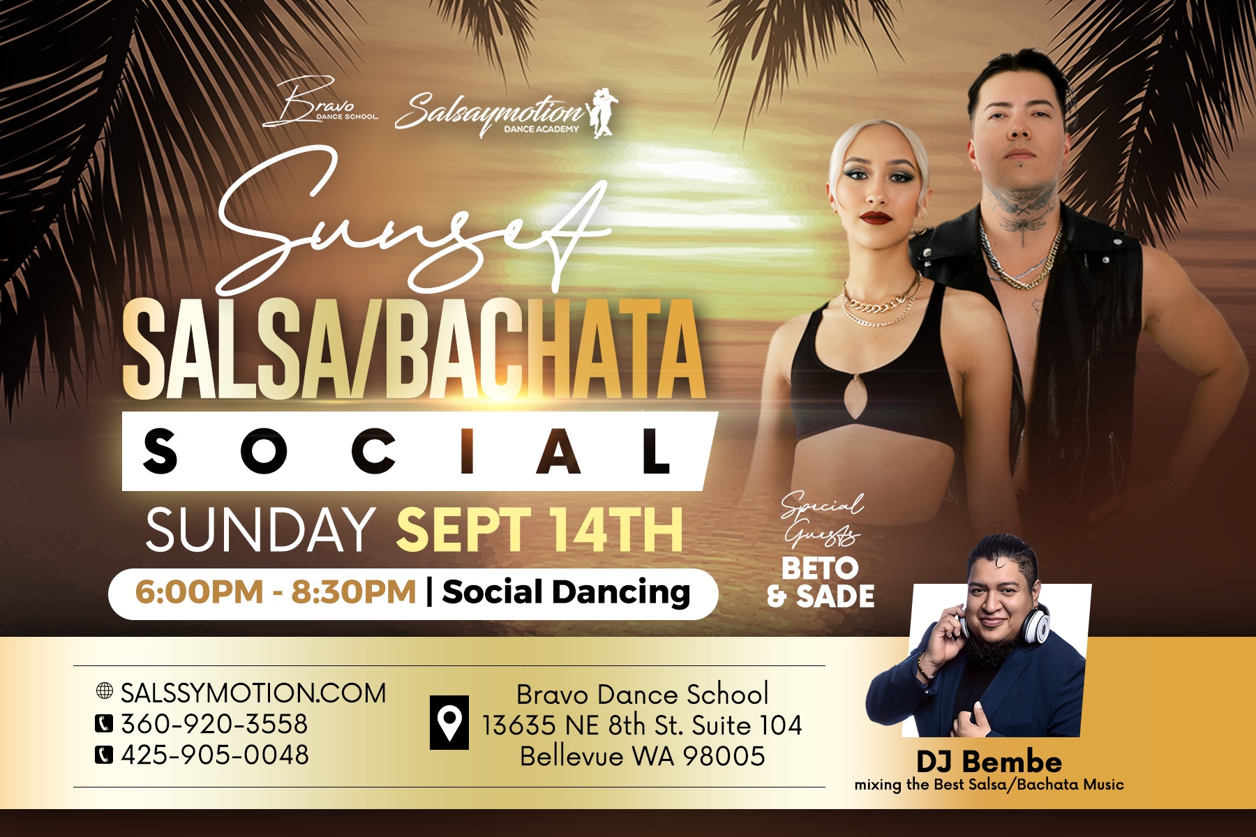 Sunday Sunset Salsa Bachata Social! (Special Guest Beto & Sade)