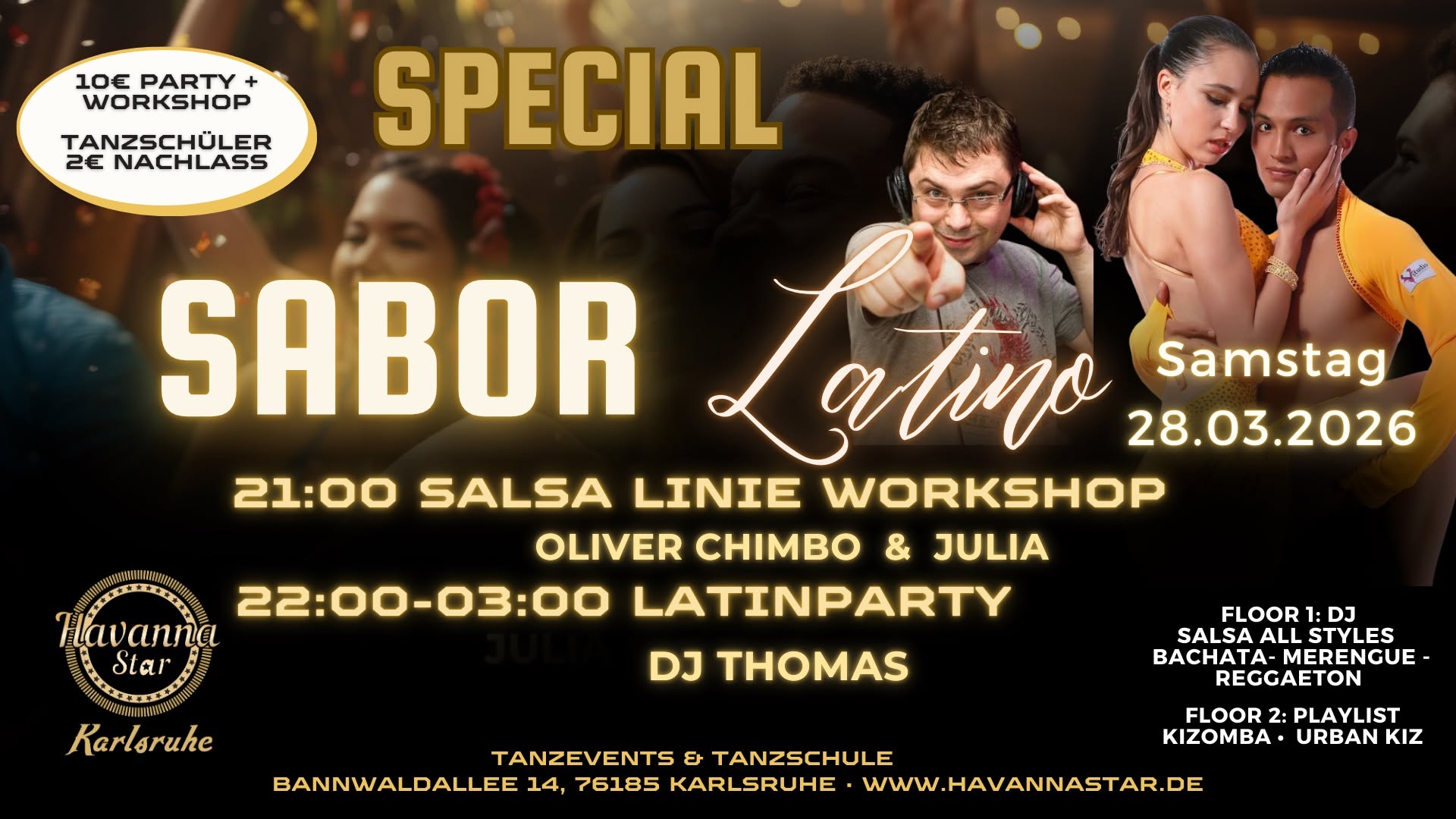 Latinparty für 10€ mit Salsa Linie Workshop für nur 10€⭐️