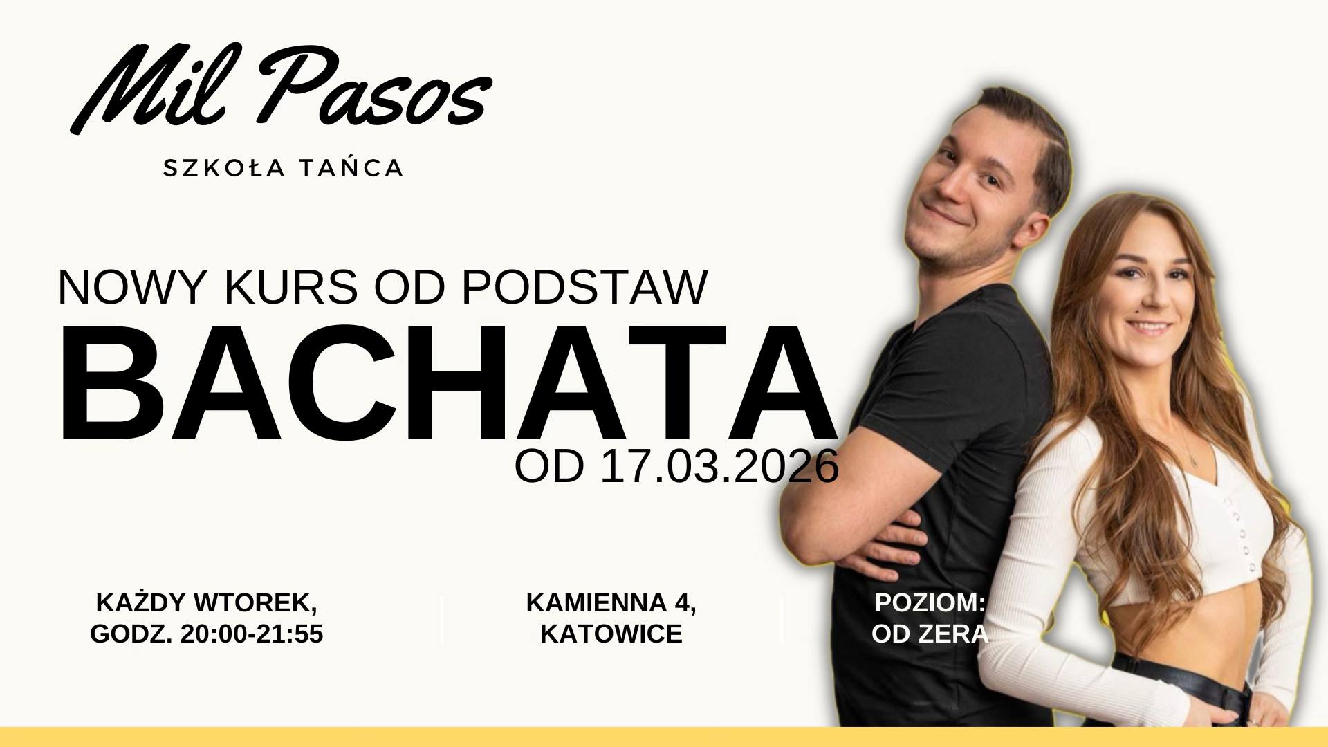 Kurs tańca dla SINGLI i PAR - BACHATA - kurs od zera! WTORKI 20:00-21:55 OD 17.03.2026!