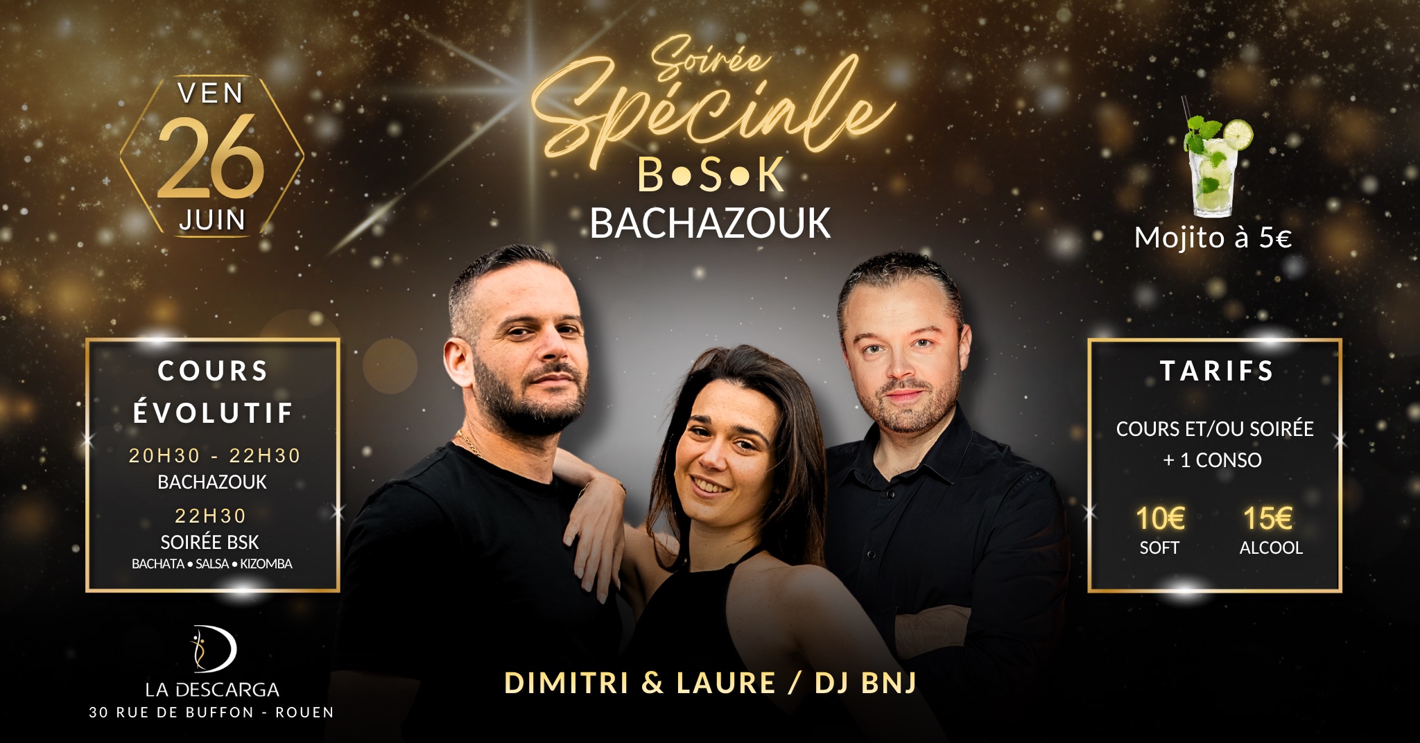 La soirรฉe BSK - BachaZouk ร La Descarga (soirรฉe bachata, salsa & kizomba)