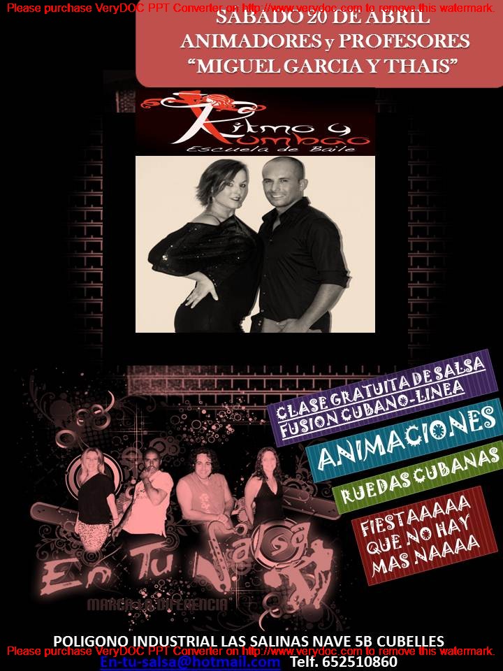 SABADO 20 DE ABRIL TENEMOS A LOS PROFES Y ANIMADORES MIGUEL GARCIA Y THAIS!!
