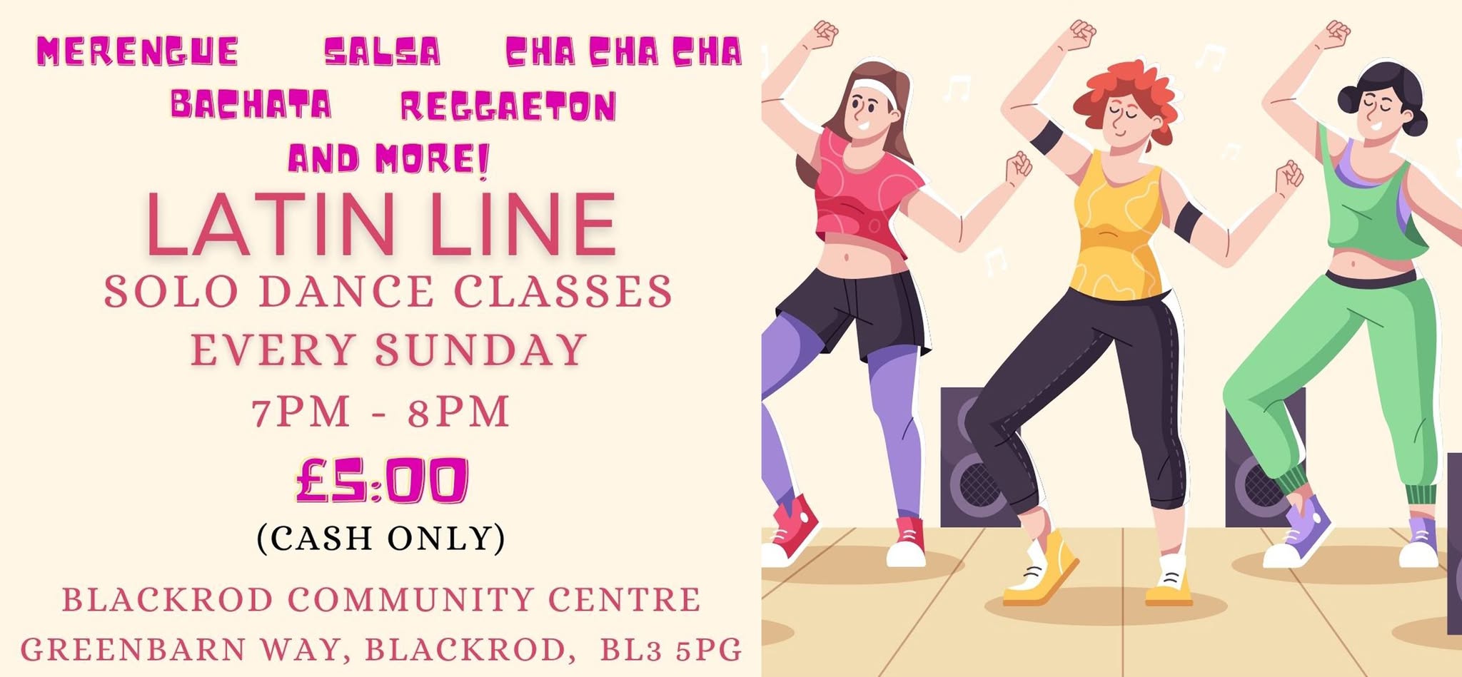 Latin Line solo dance classes on Sundays in Blackrod