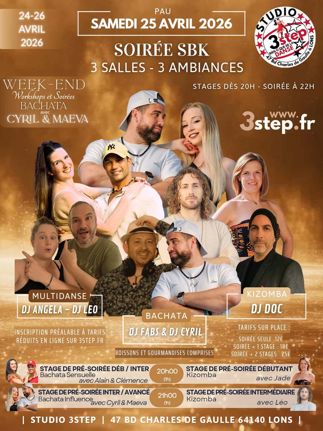 Soirée 3 salles Bachata Kizomba Pop Rock Swing Salsa & MultiDanses - 11 Artistes & 5 DJs