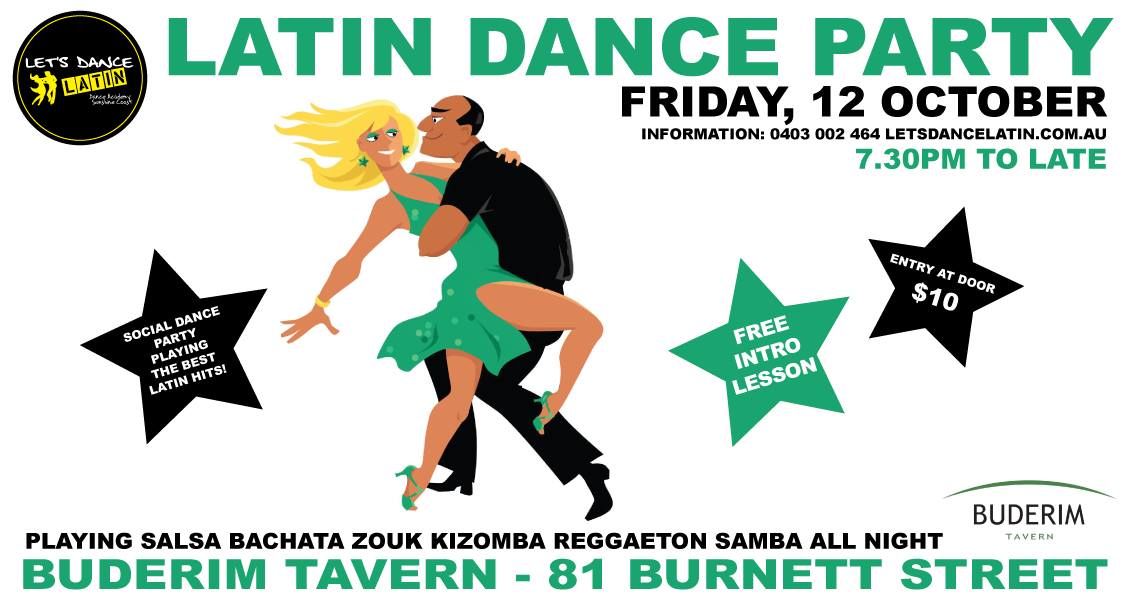 Latin Dance Party Oct 12 @Buderim Tavern with Let’s Dance Latin