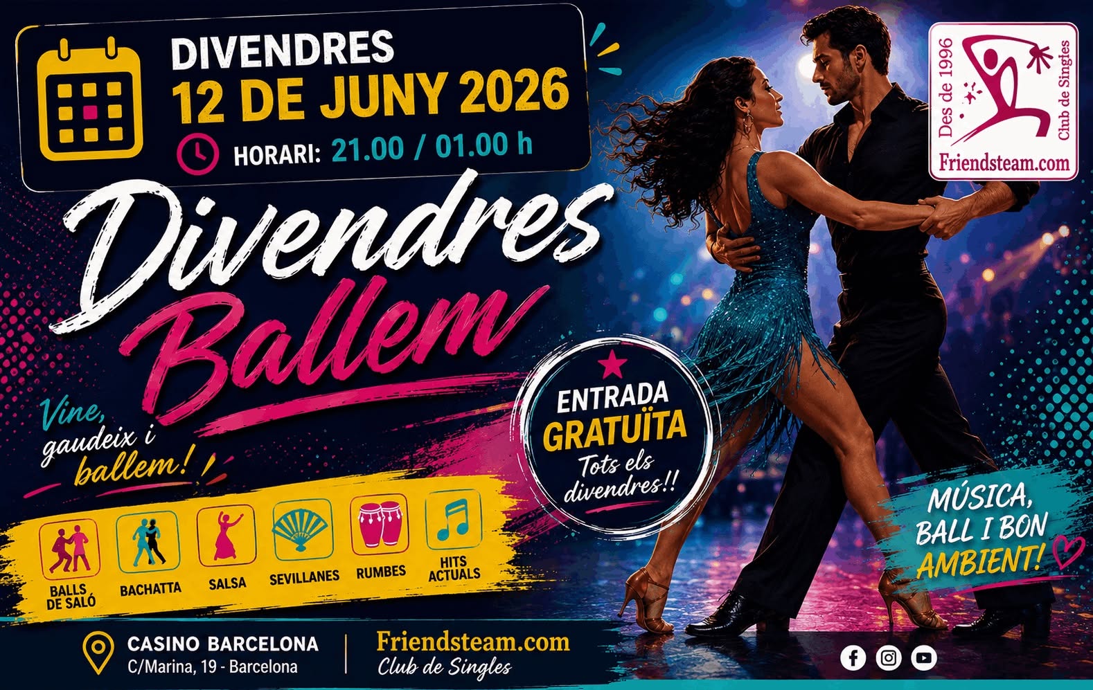 DIVENDRES BALLEM al Casino Bcn. Divendres 12 Juny 2026. Club Friendsteam