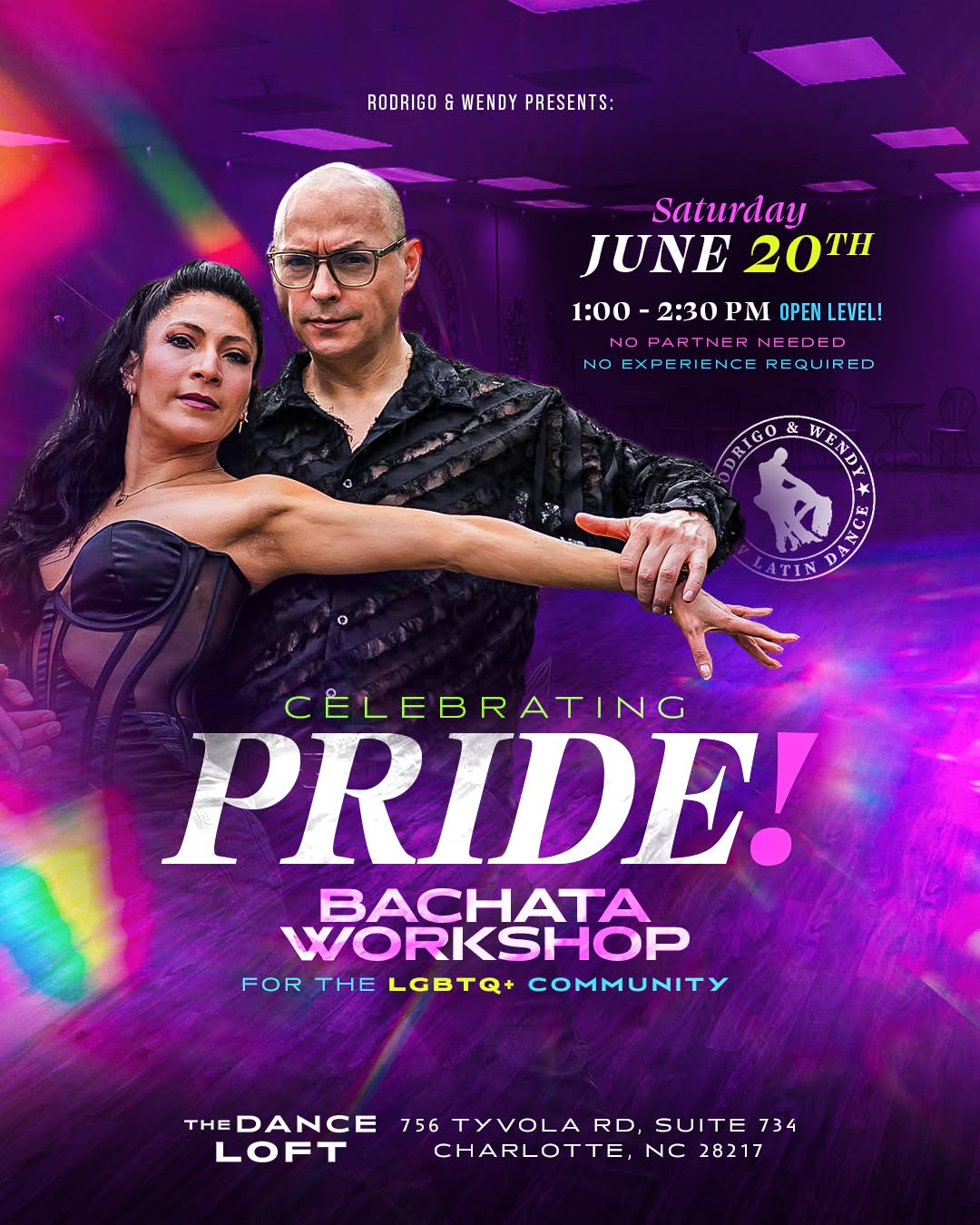 Celebrating Pride Month Bachata Workshop w Rodrigo & Wendy JUN 20th (1-2:30pm) @The Dance Loft