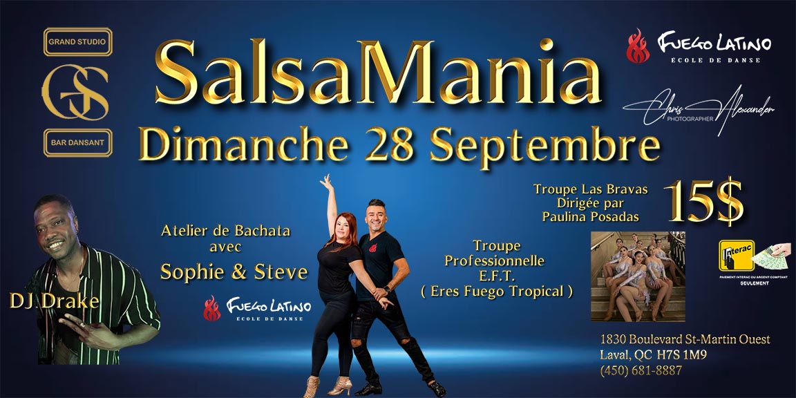 Danse Latine - Laval - SalsaMania - Dimanche 28 Sepotembre 2025
