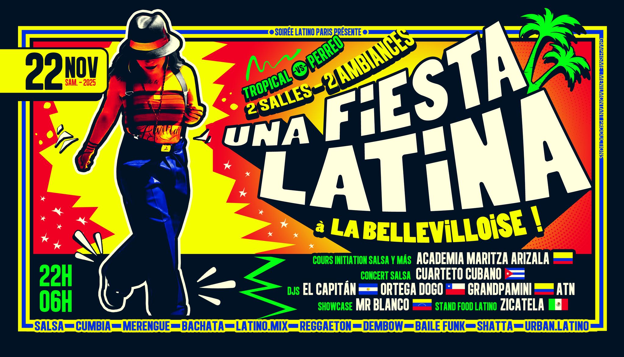 UNA FIESTA LATiNA à LA BELLEViLLOiSE ☀️🏝️ 22 11 🎉 2 SALLES : Tropical -vs- Perreo