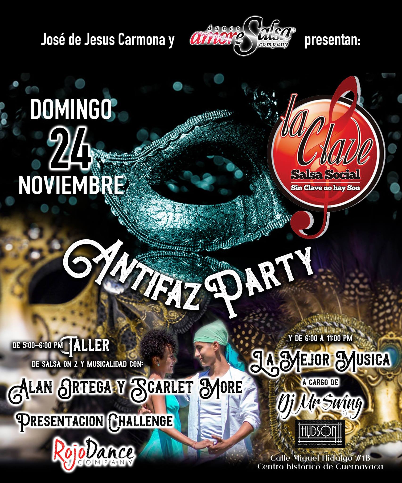 Antifaz Dance Party La clave Salsa & Bachata Social