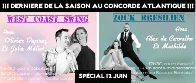 WCS et ZOUK à nouveau réunis !!!!! pour la dernière de la saison sur le Concorde Atlantique !