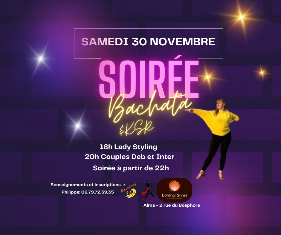 Stage bachata + soirée 50% bachata au Bowling Alma de Rennes