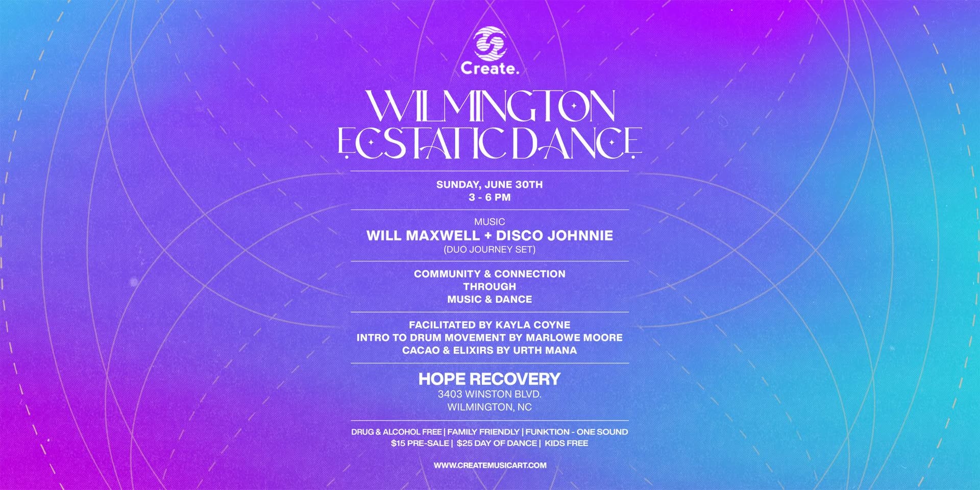 Wilmington Ecstatic Dance ft. Will Maxwell + Disco Johnnie @ Hope Recovery Sunday, June 30th