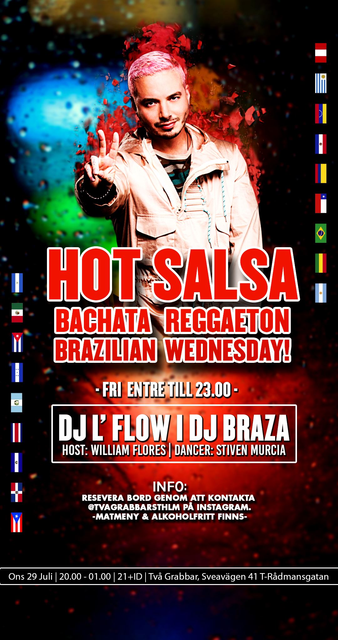 Hot Salsa Bachata & Reggaeton Wednesday Fri entre till 23.00