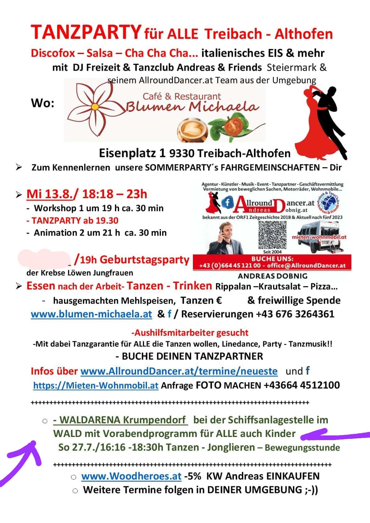 Die Bewegungsstunde mit Tanzmusik Tanzen Animtaion für ALLE in der Waldarena in Krumpendorf