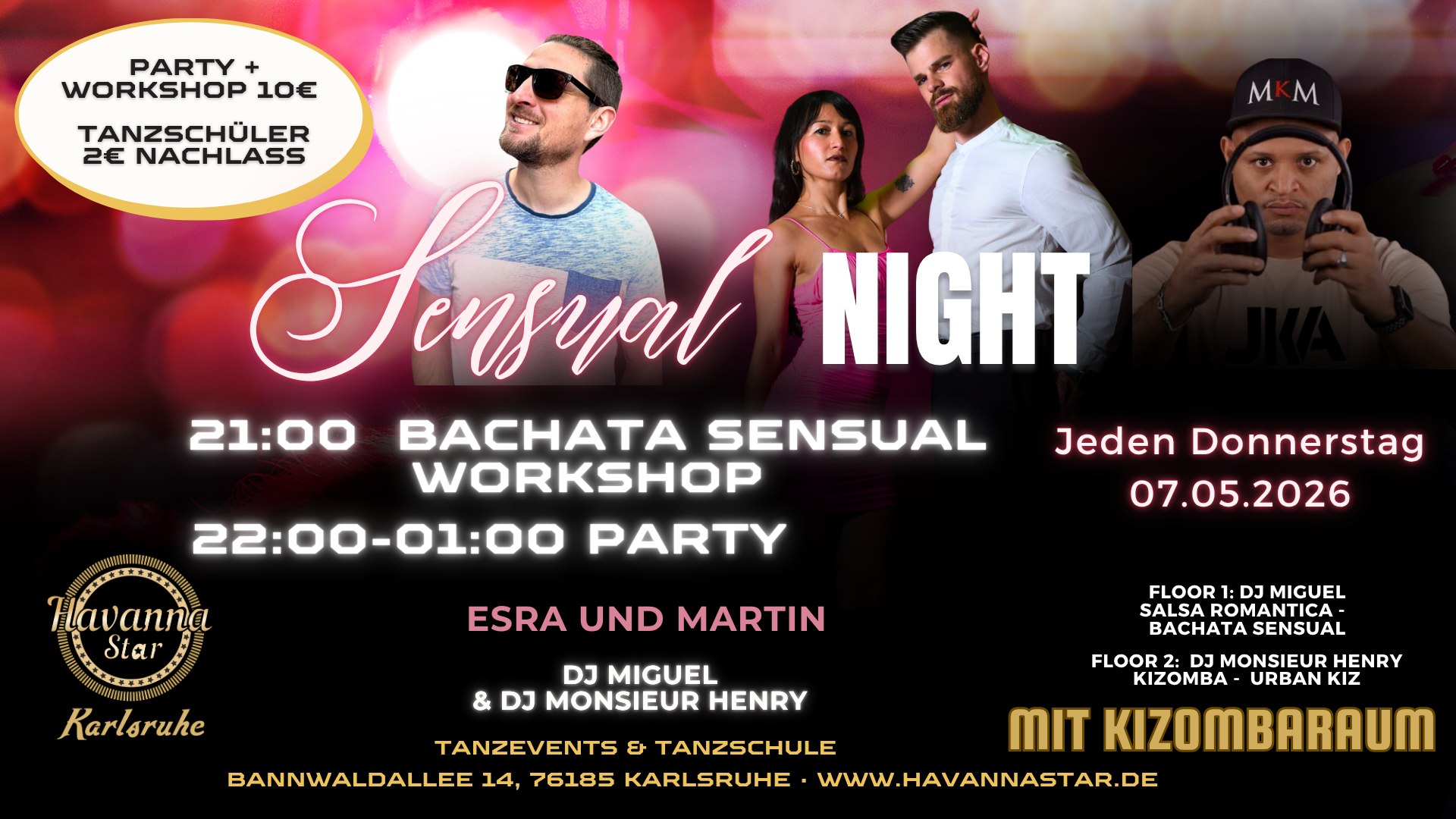 Latinparty mit Bachata Sensual Workshop ⭐️Mit Kizombaraum⭐️