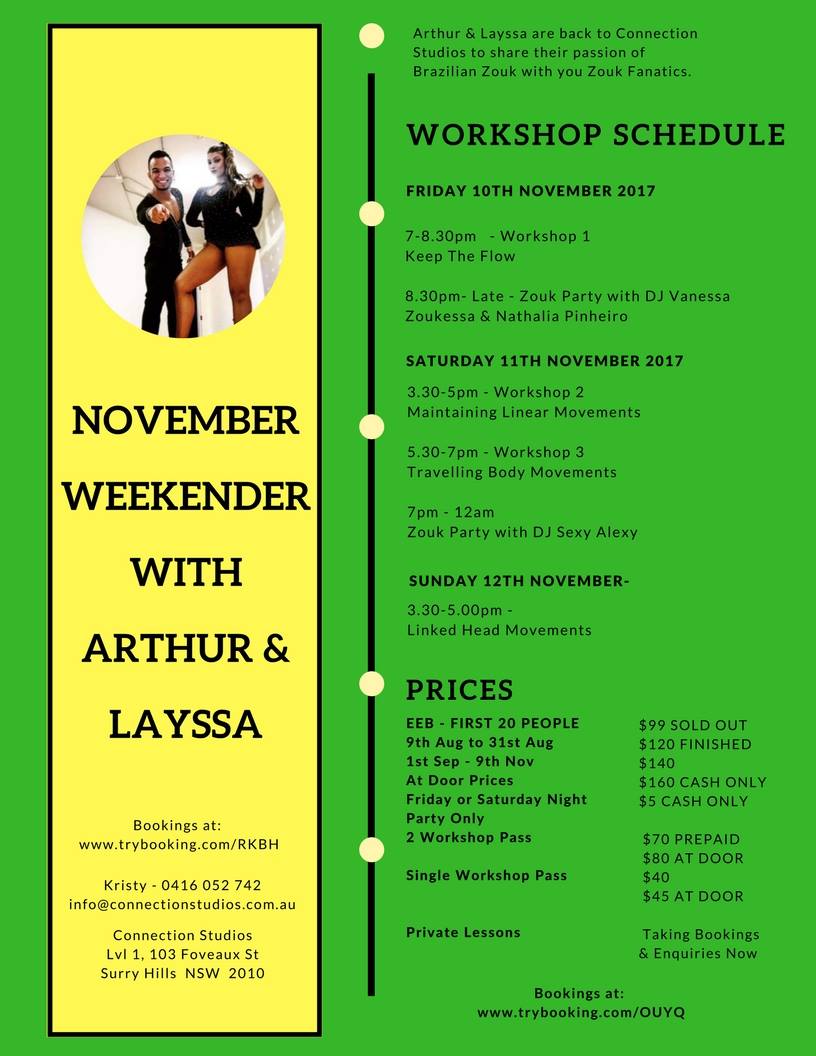 Sydney Zouk Workshops with Arthur & Layssa Nov Edition