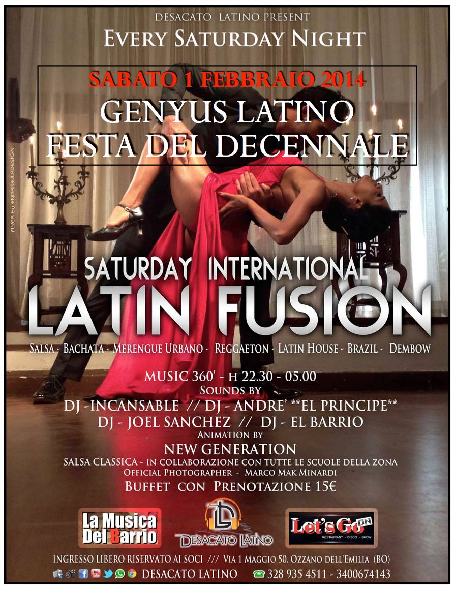 LET'S GO SATURDAY INTERNATIONAL LATIN FUSION FESTA 10 ANNI GENYUS LATINO