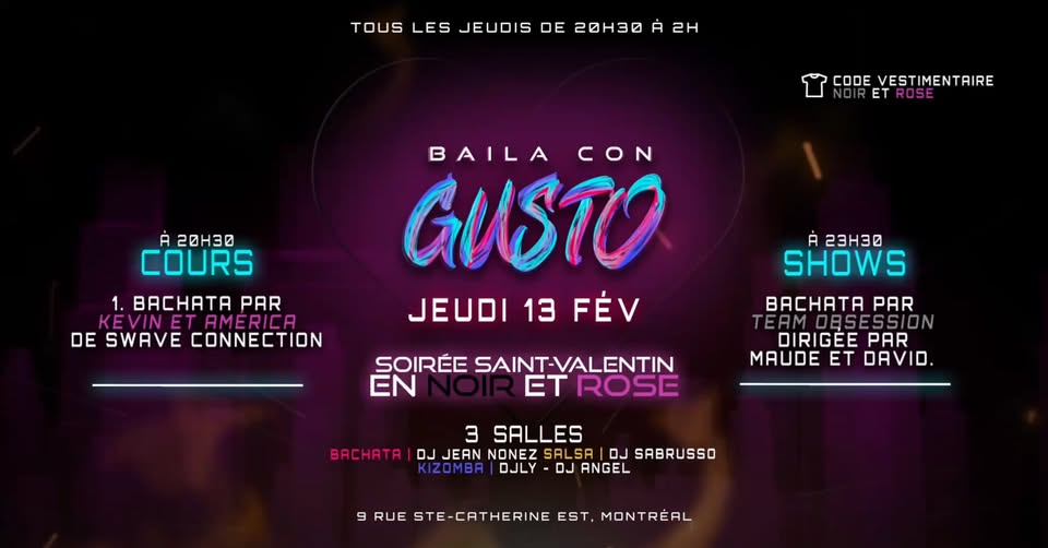 🩷 Baila Con Gusto Montréal - Soirée Saint-Valentin 🖤