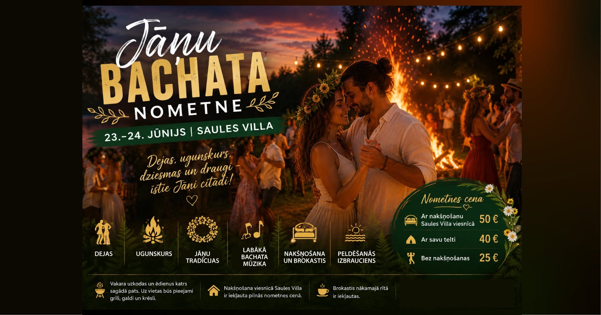 🌿 Jāņu Bachata Nometne 2026 23. 24. jūnijs Saules Villa