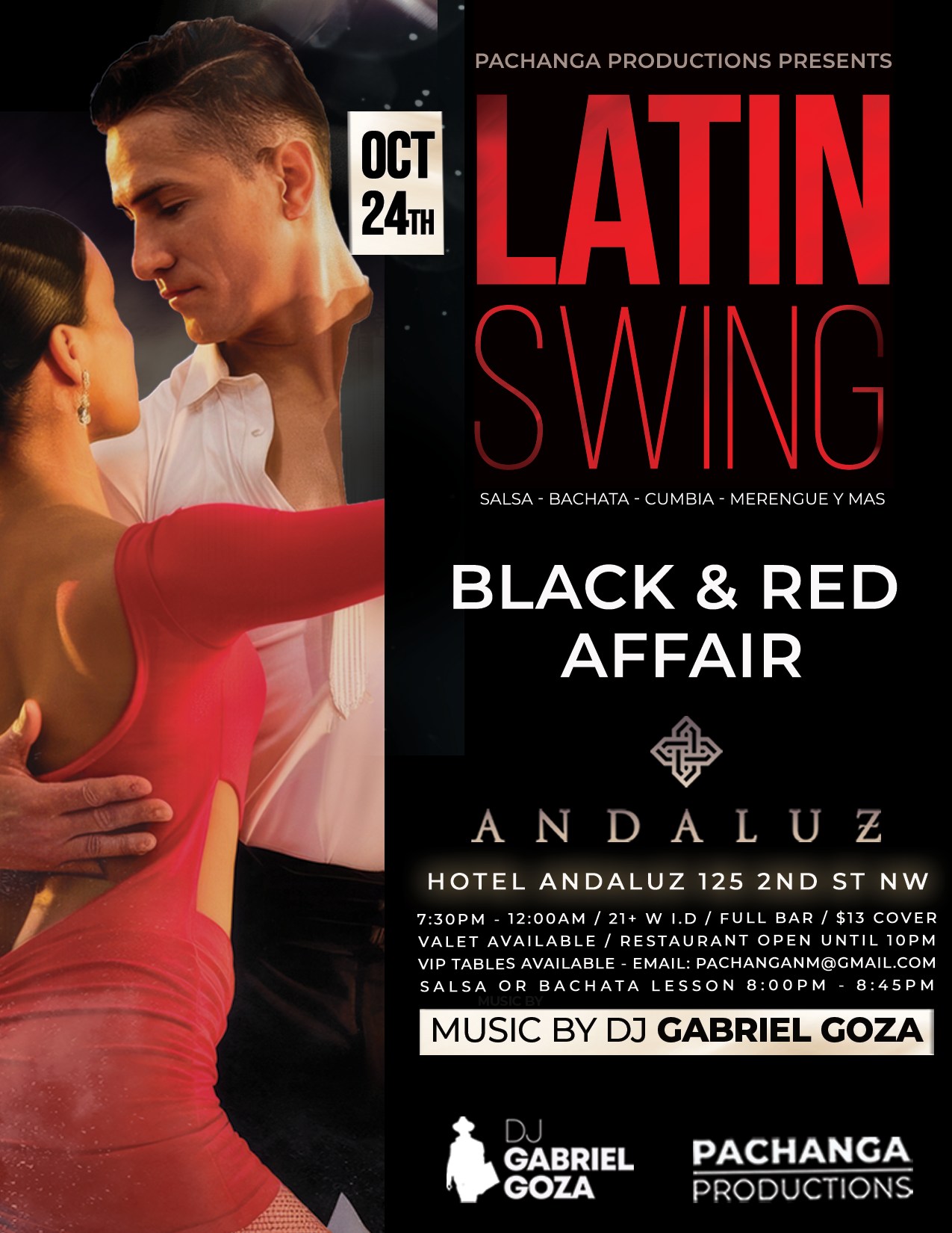 LATIN SWING - Red & Black Theme - Salsa & Bachata Social @ HOTEL ANDALUZ!