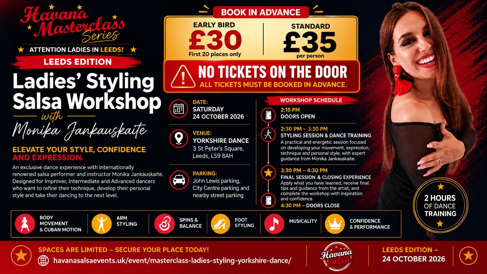 🔥 HAVANA MASTERCLASS SERIES 🔥 Leeds Edition 💃 Ladies Styling Salsa Workshop-Monika Jankausaite