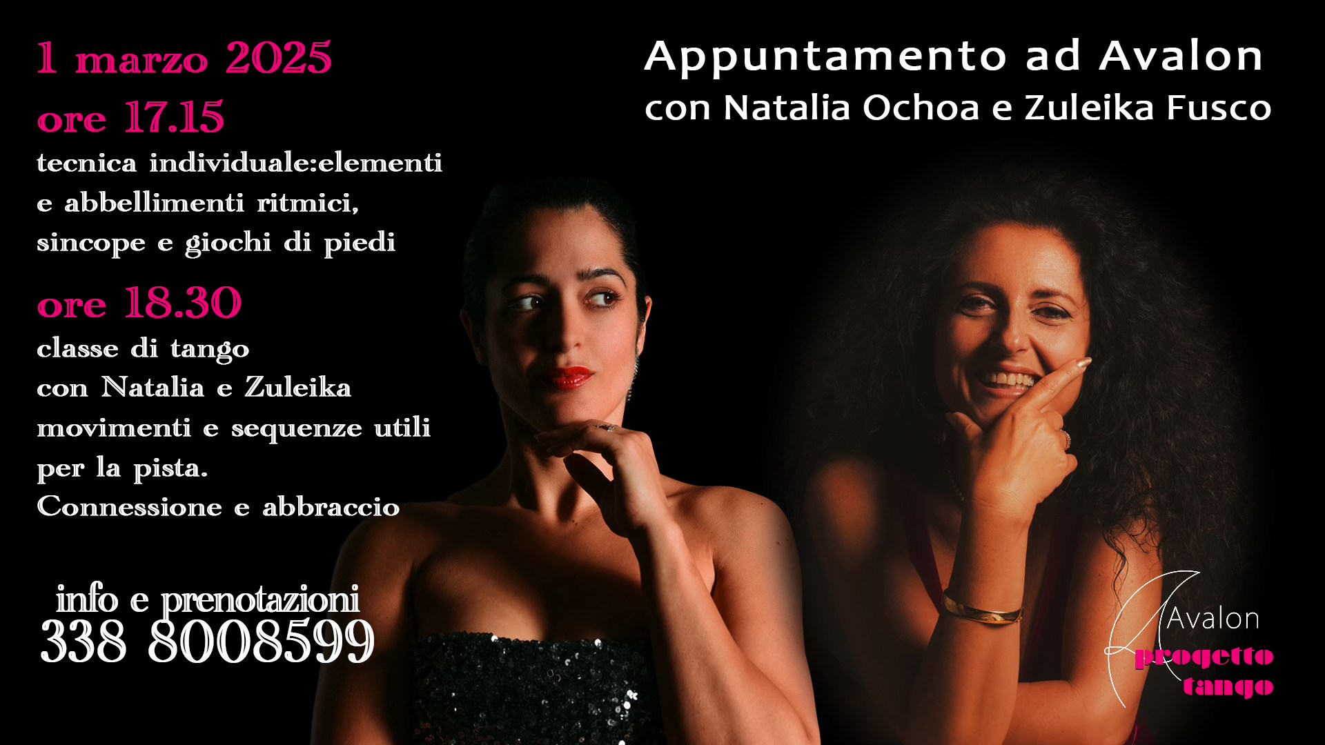 Appuntamento con Natalia Ochoa e Zuleika Fusco ad Avalon Progetto Tango