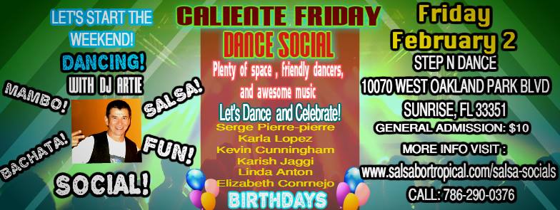 Caliente Friday Latin Dance Social Party Friday Feb 2