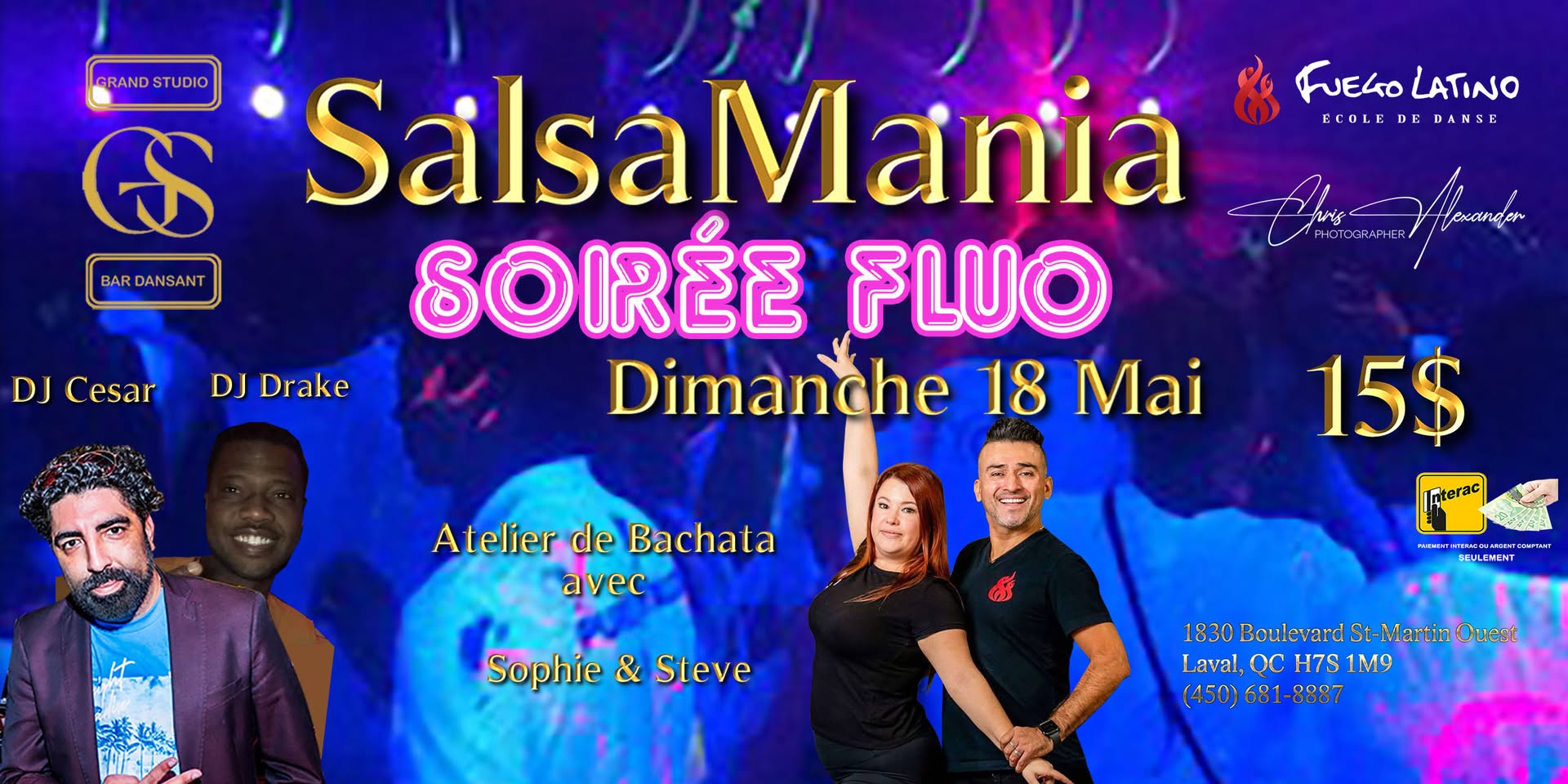 Danse Latine - Laval - Soirée Fluo - SalsaMania - Dimanche 18 Mai 2025