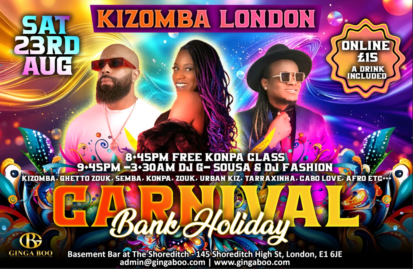 Kizomba London Carnival Bank Holiday - Online sales closed PAY AT THE DOOR cash or card + fees