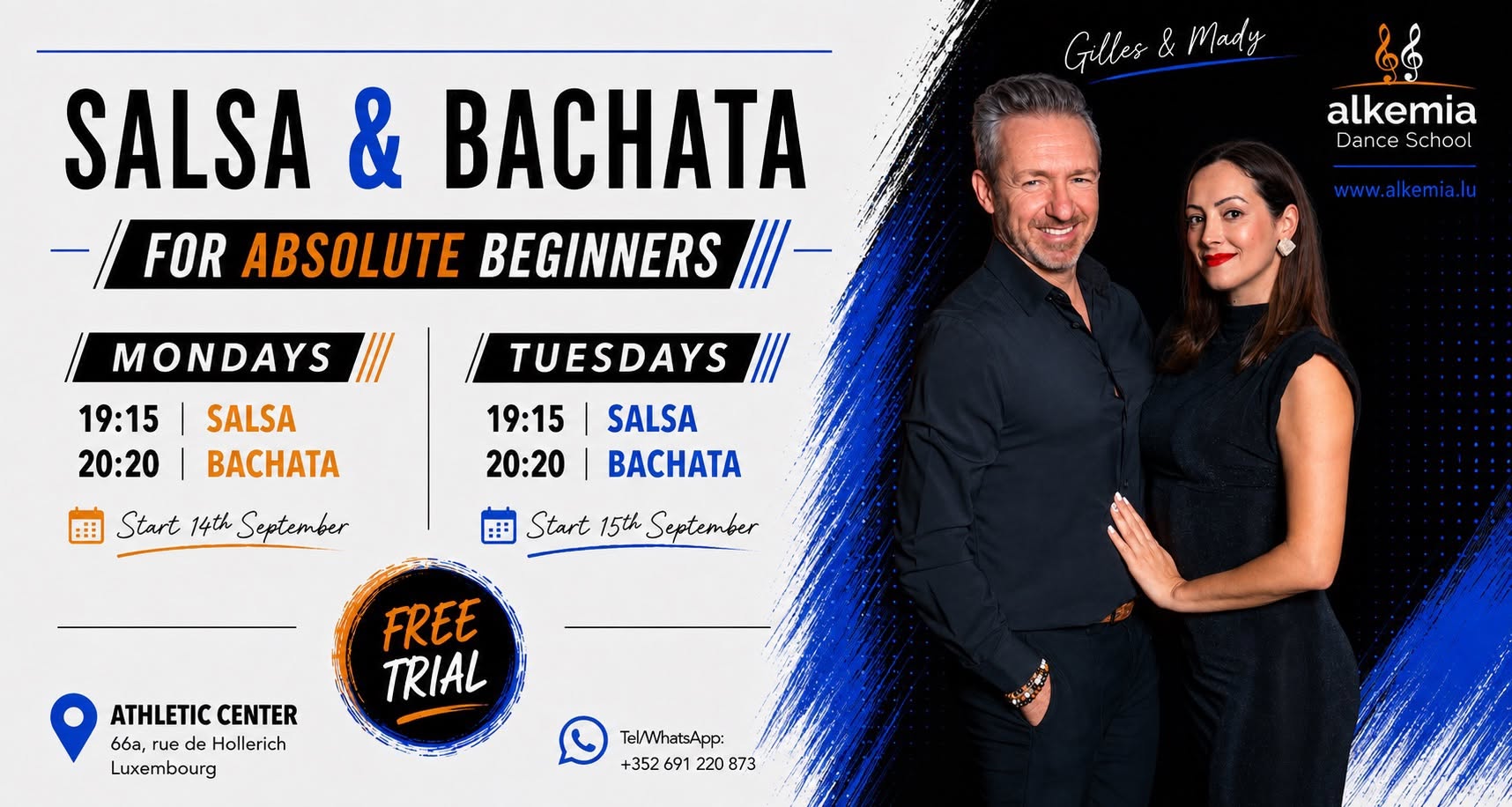 NEW Salsa & Bachata classes for Absolute beginners in Lux-City. FREE Trial. New quarter.