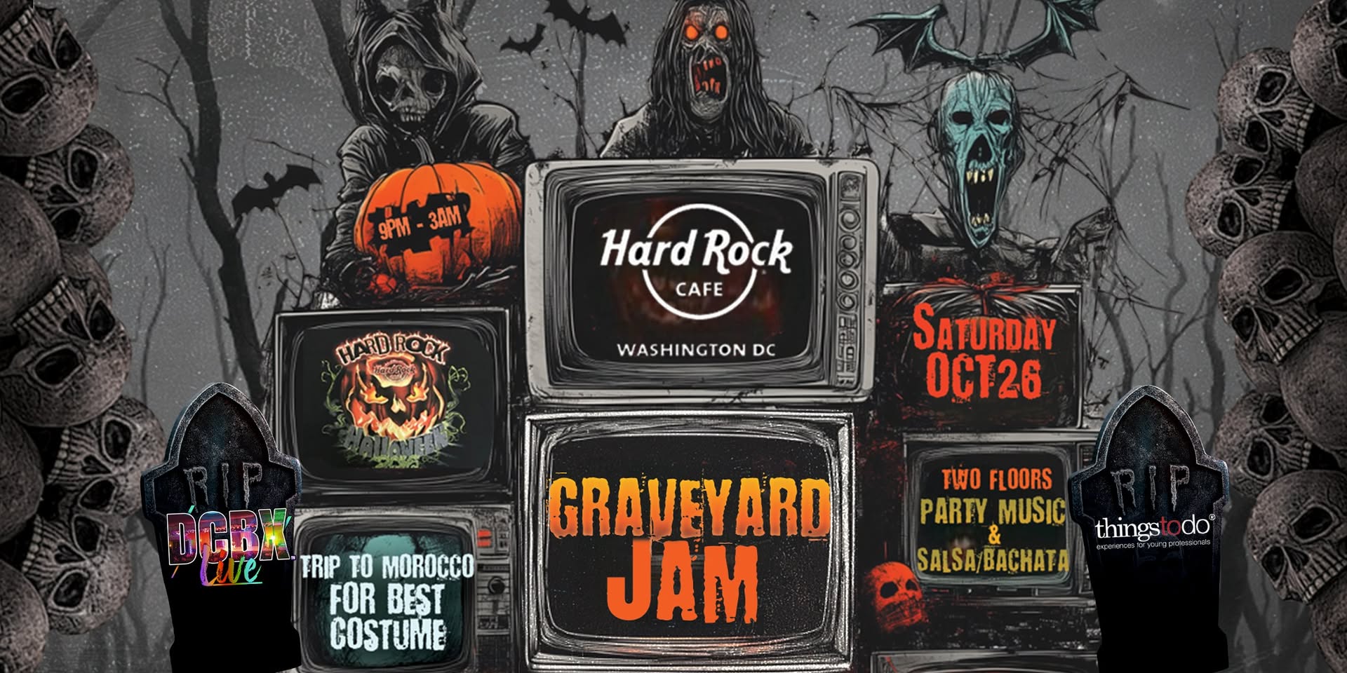 HALLOWEEN GRAVEYARD JAM AT HARD ROCK CAFE 2 FLRS TOP 40 SALSA & BACHATA