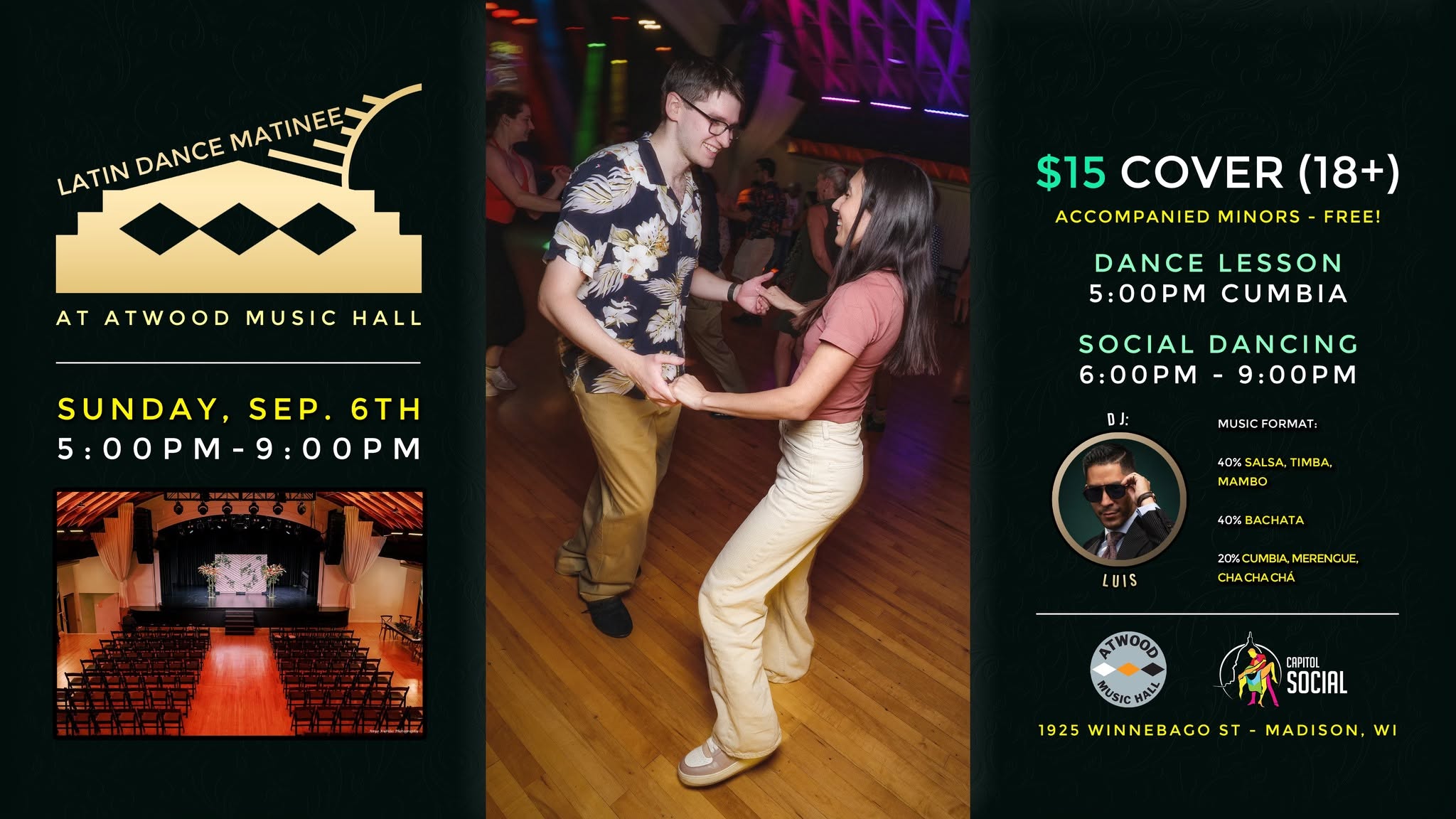 LATIN DANCE MATINEE at Atwood Music Hall (SUN. 9 06 26)