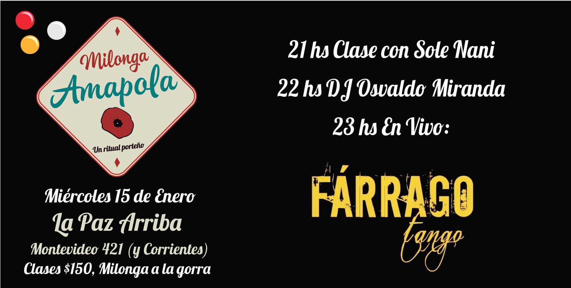 Miércoles 15 de Enero, Sole Nani, Osvaldo Miranda, Fárrago Tango