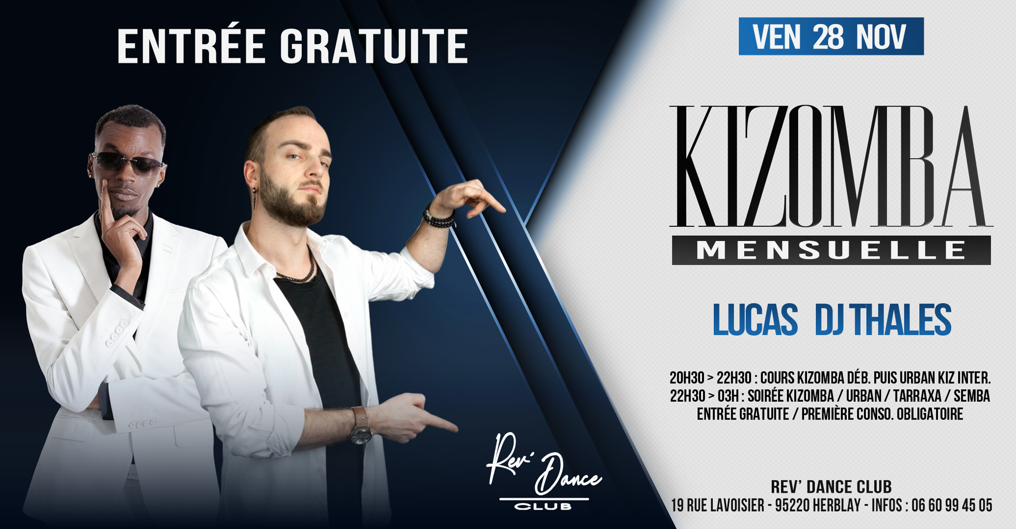 28 11 2025 - Entrée gratuite - Mensuelle Kizomba - LUCAS & DJ THALES