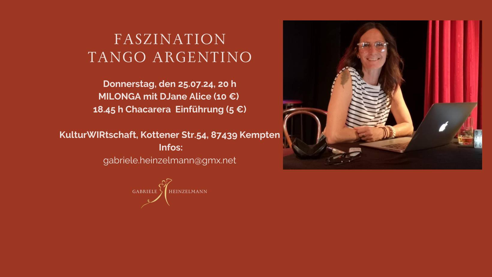 Milonga mit Djane Alice, davor Chacarera-Einführung mit Alice und Gabriele