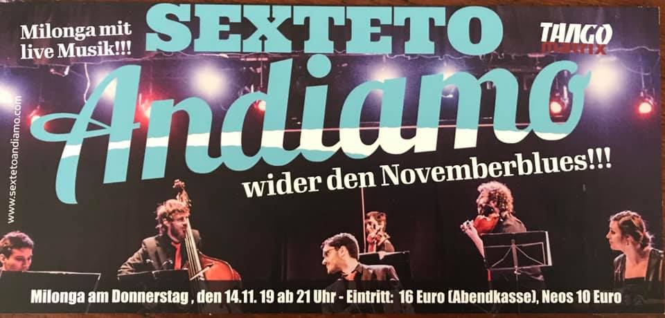 Do., 14.11. live Musik!!! Sexteto Andiamo!