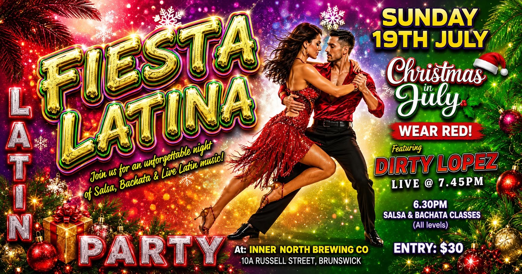 FIESTA LATINA CHRISTMAS IN JULY LATIN PARTY & SOCIAL with LIVE BAND & 2 DANCE CLASSES