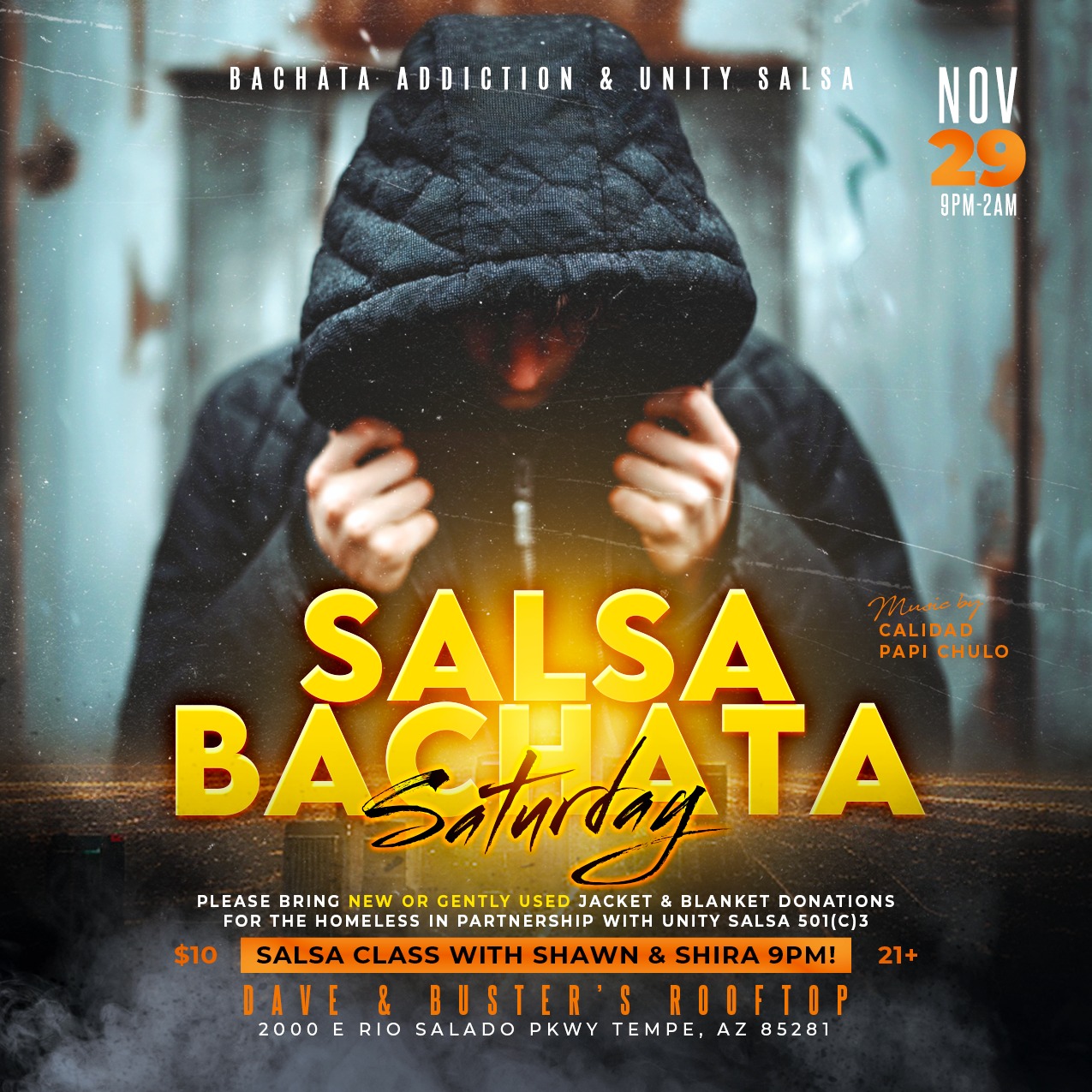 Salsa Bachata Saturday at D&B Jacket & Blanket Drive!